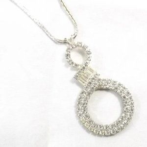 Vintage Rhinestone Pendant on 29" Silver Plated Chain